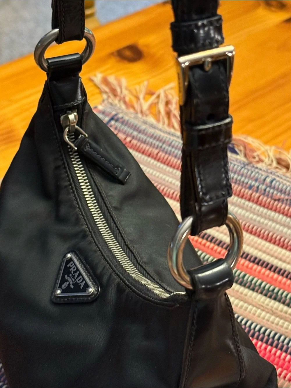 Prada Black Re-Nylon Shoulder Bag with Logo Plaque